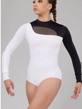 balera Black and White Long Sleeve Mesh Inset Bodysuit
